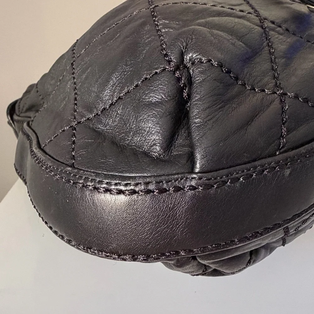 Chanel Wild Stitch Quilted Drawstring Hobo in Black Calfskin